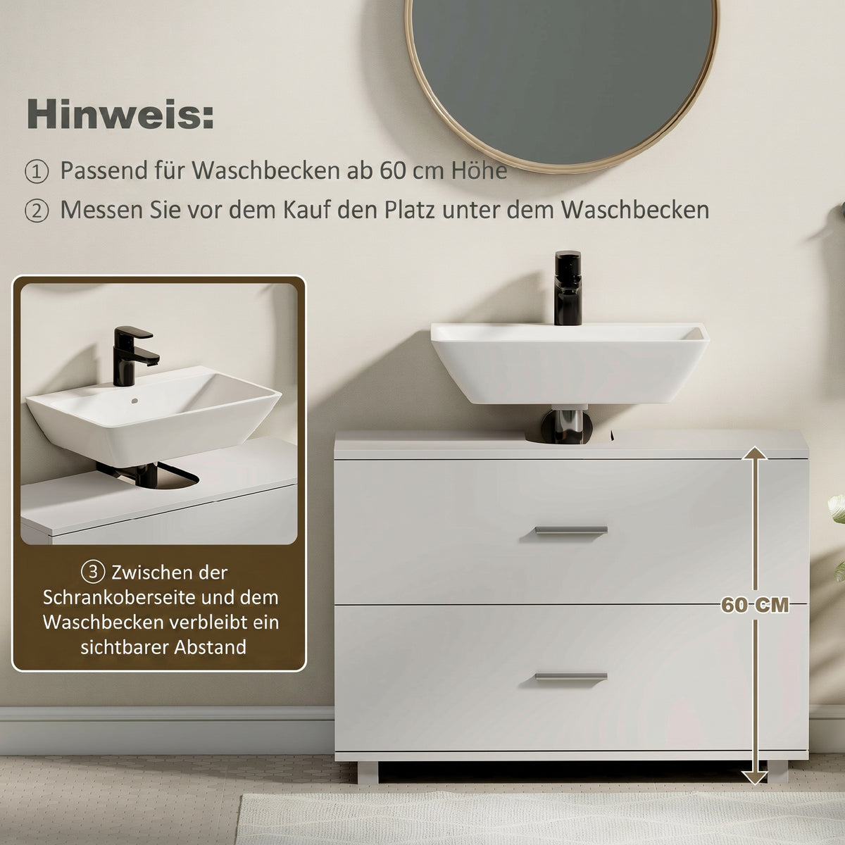 Waschbeckenunterschrank 80 cm mit zwei Schubladen
