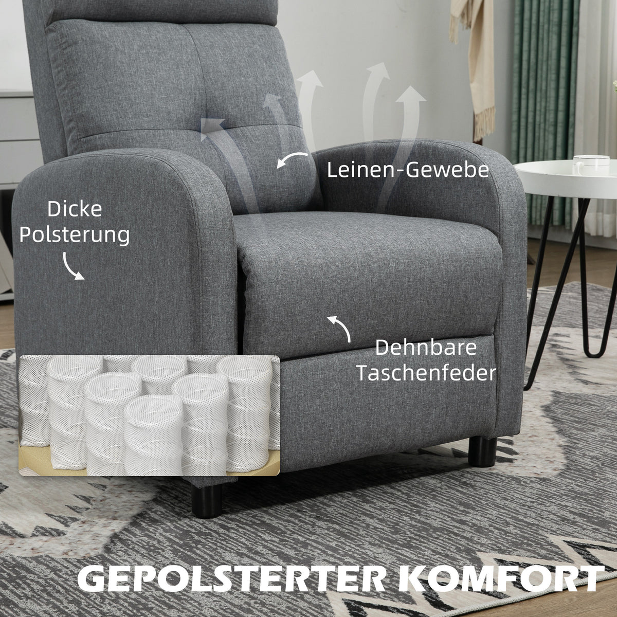 Relaxsessel mit Liegefunktion und Taschenfederkern