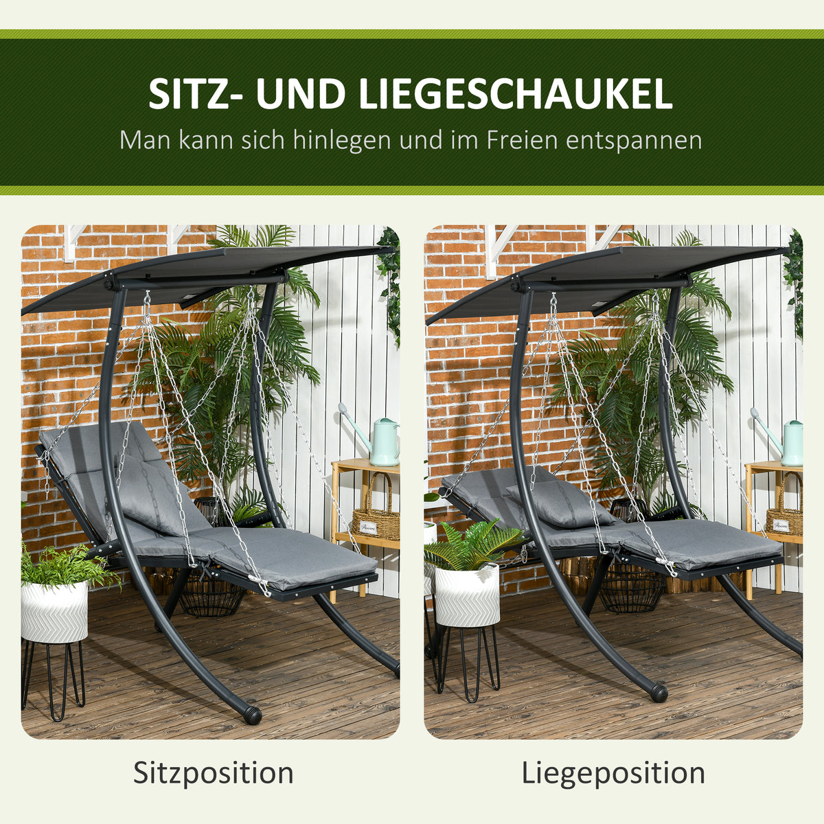 Hängeschaukel mit neigbarem Dach und Liegefunktion
