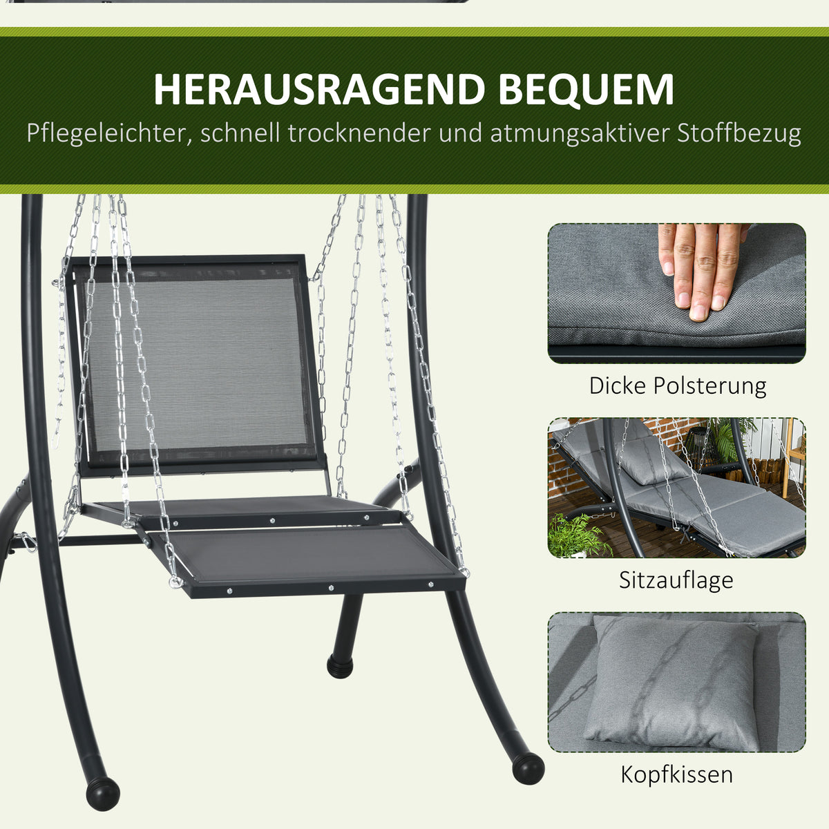 Hängeschaukel mit neigbarem Dach und Liegefunktion