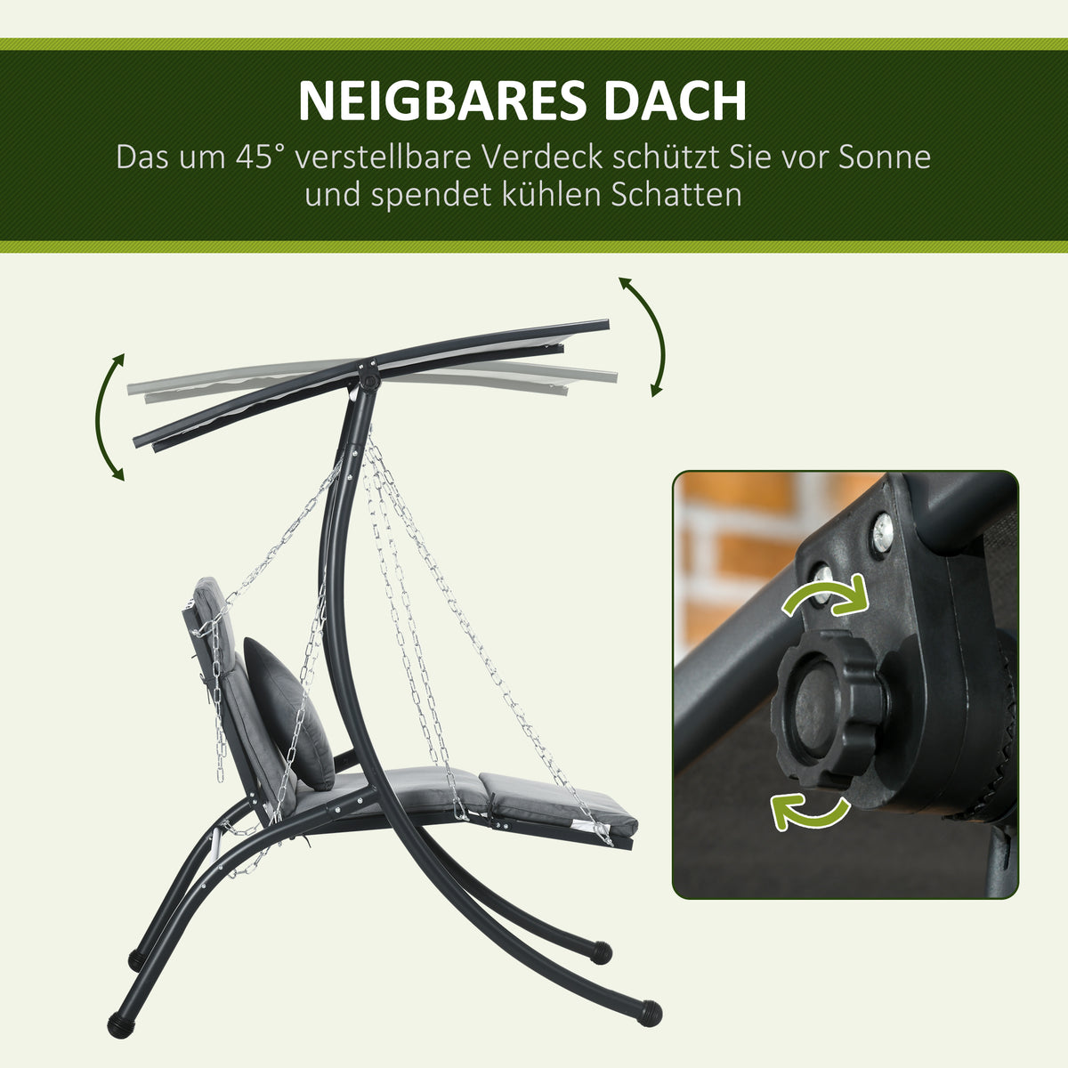 Hängeschaukel mit neigbarem Dach und Liegefunktion
