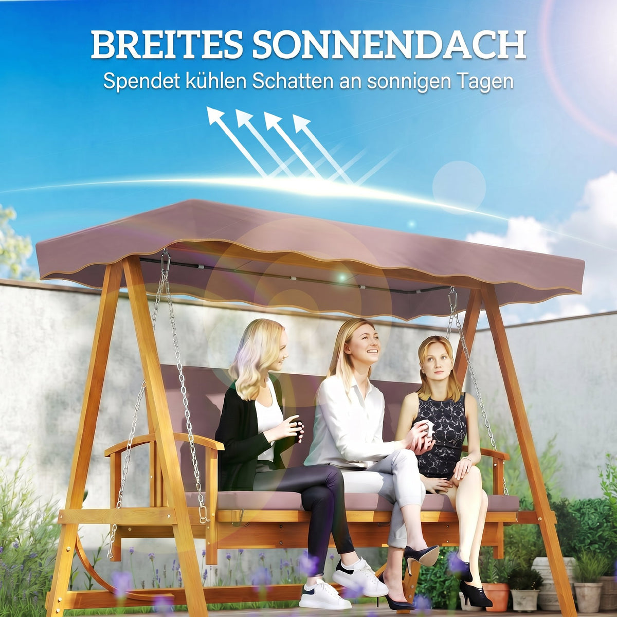 Hollywoodschaukel aus Kiefernholz mit Liegefunktion