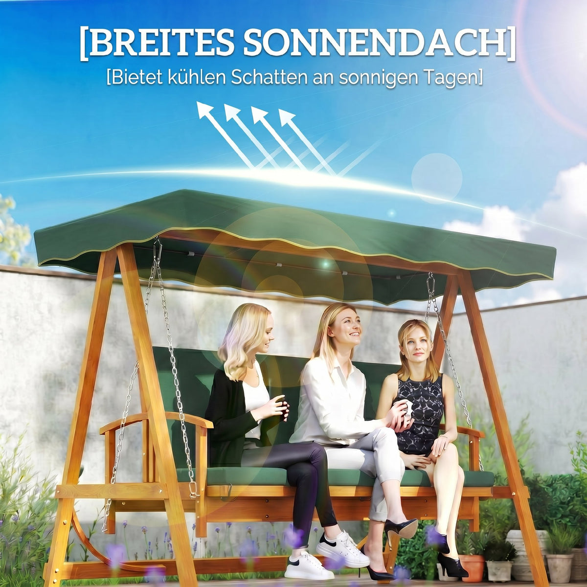 Hollywoodschaukel aus Kiefernholz mit Liegefunktion