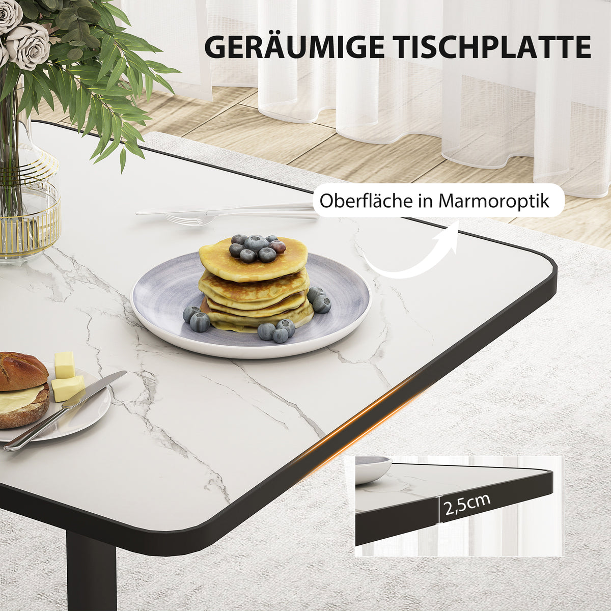 Quadratischer Esstisch 70 cm in Marmoroptik