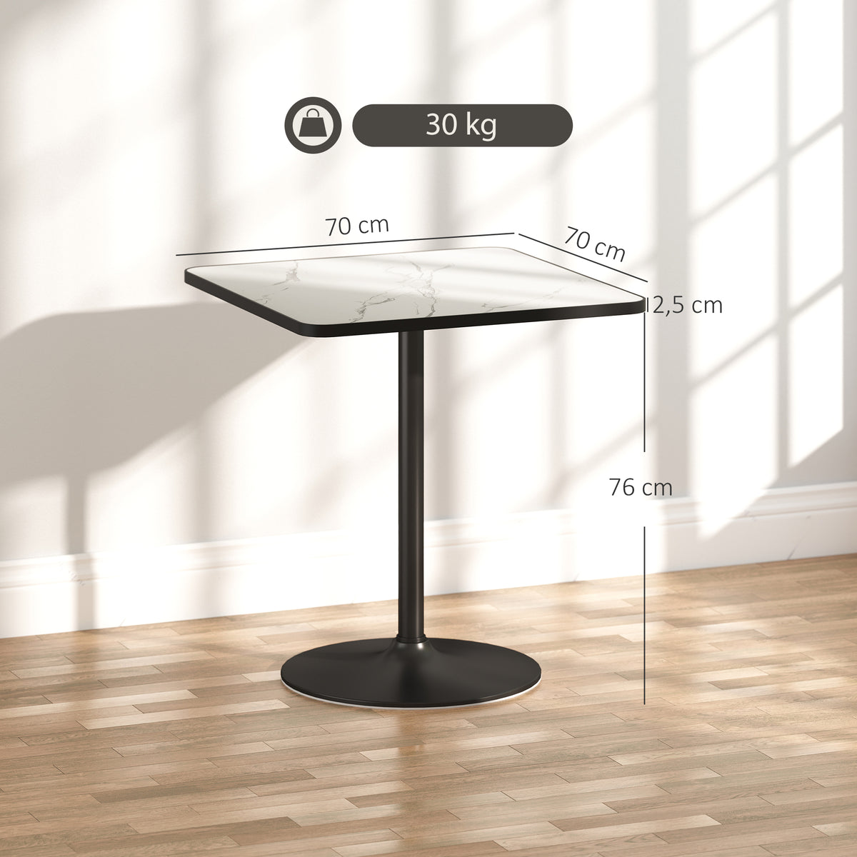 Quadratischer Esstisch 70 cm in Marmoroptik