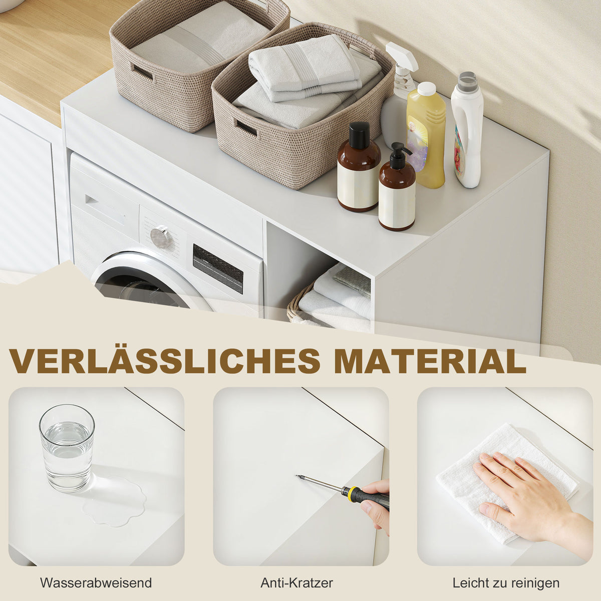 Waschmaschinenschrank mit zwei offenen Fächern