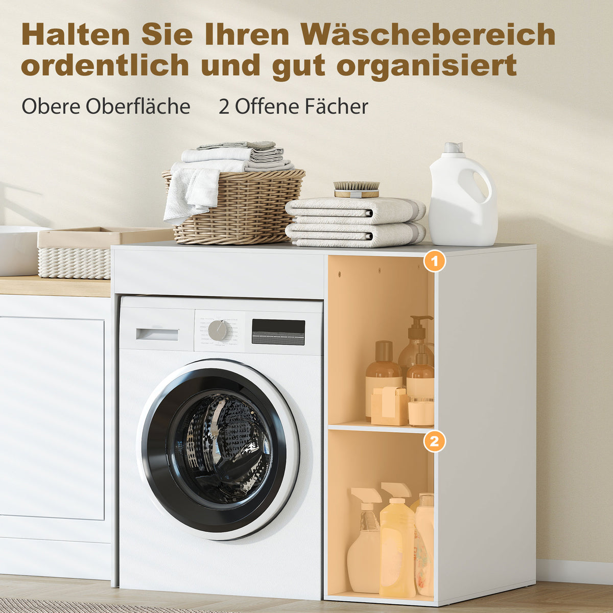 Waschmaschinenschrank mit zwei offenen Fächern