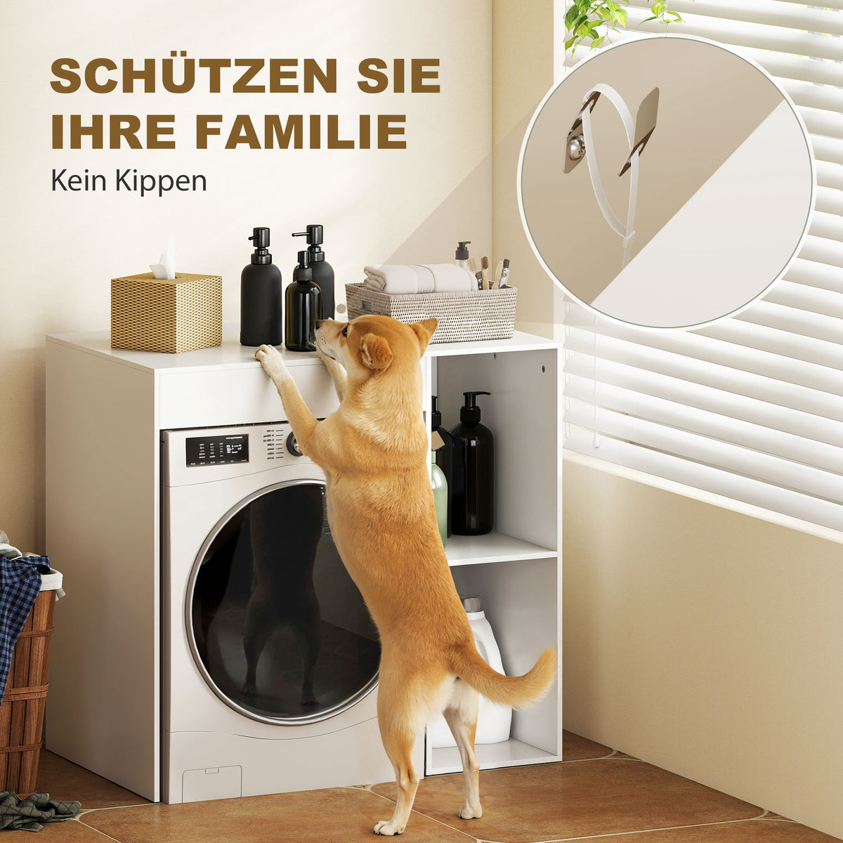 Waschmaschinenschrank mit zwei offenen Fächern