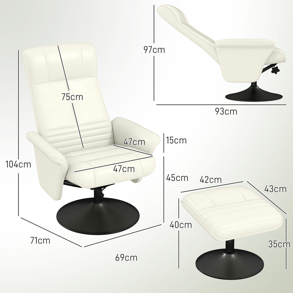 Relaxsessel mit Hocker, drehbar und neigbar