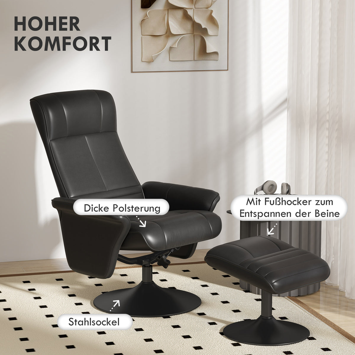 Relaxsessel mit Hocker, drehbar und neigbar