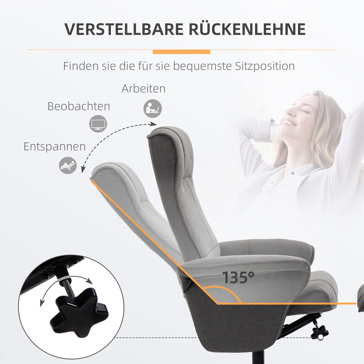 Relaxsessel mit Hocker, drehbar und neigbar