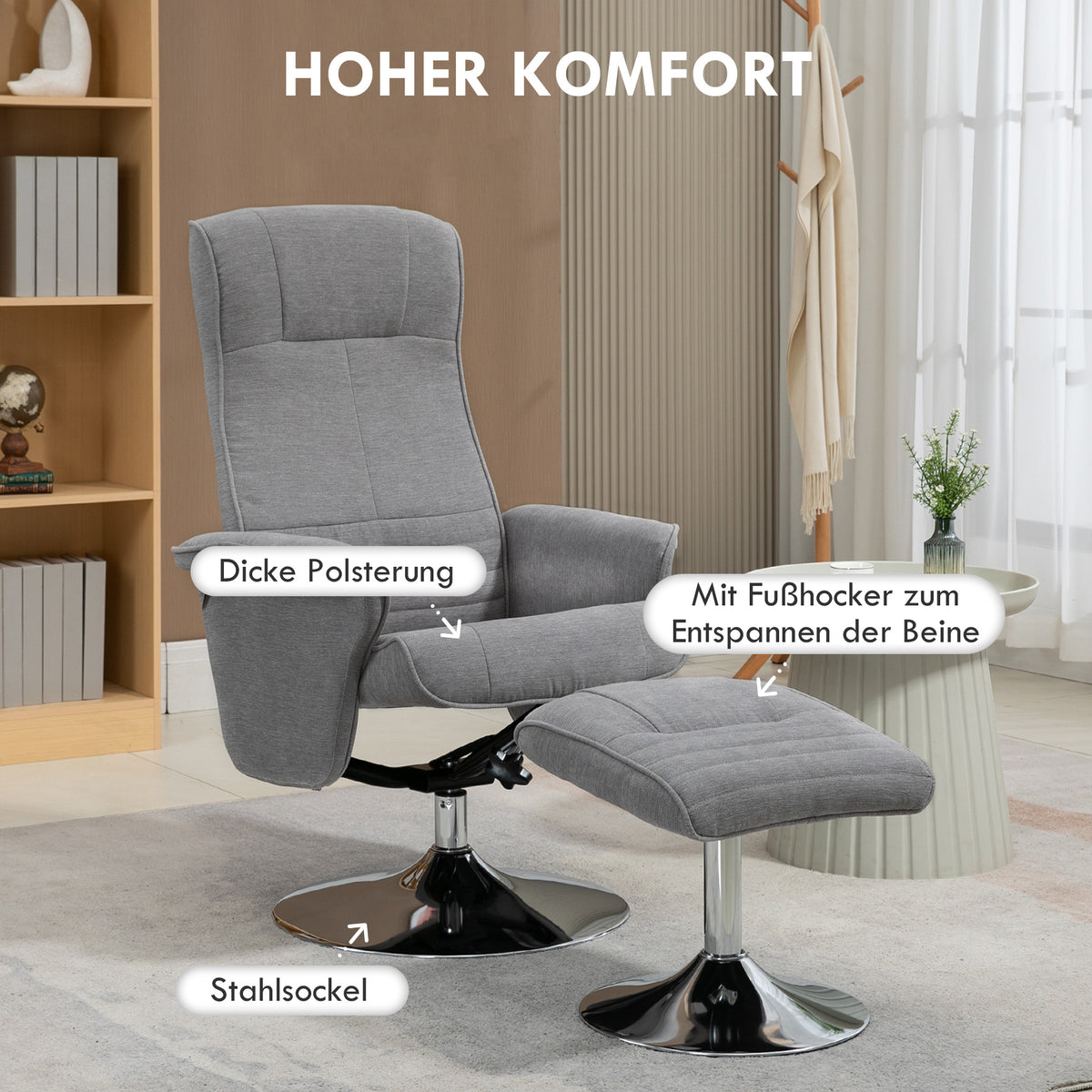 Relaxsessel mit Hocker, drehbar und neigbar