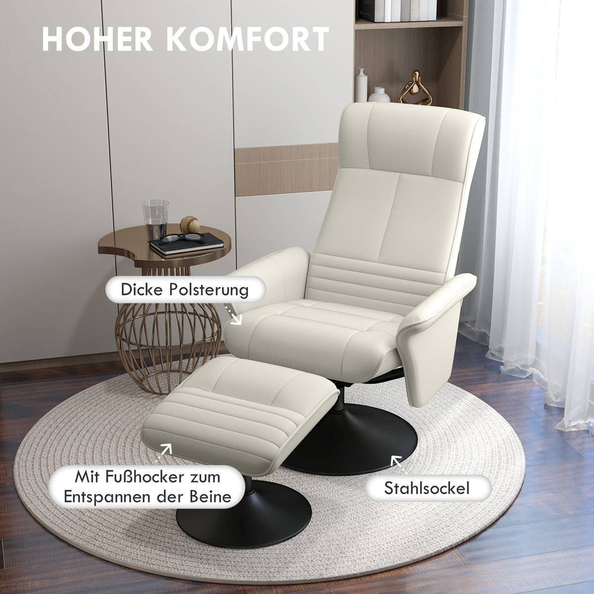 Relaxsessel mit Hocker, drehbar und neigbar