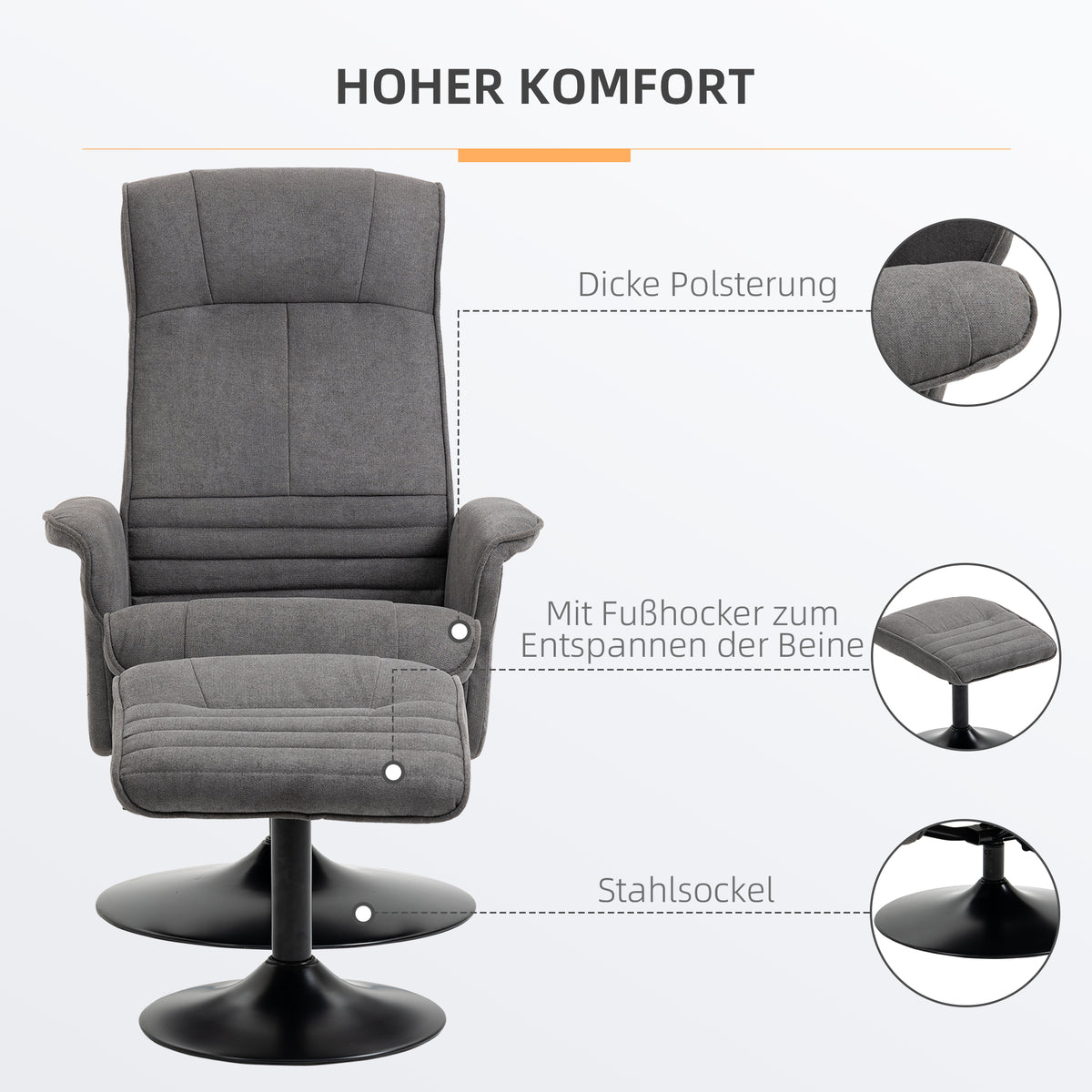 Relaxsessel mit Hocker, drehbar und neigbar