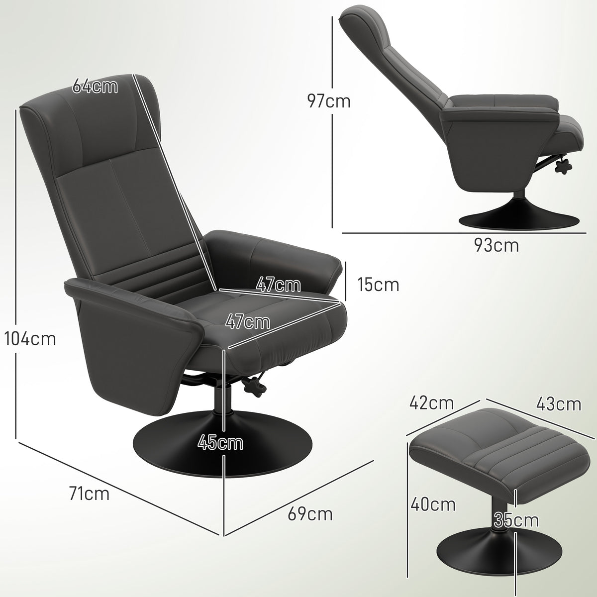 Relaxsessel mit Hocker, drehbar und neigbar