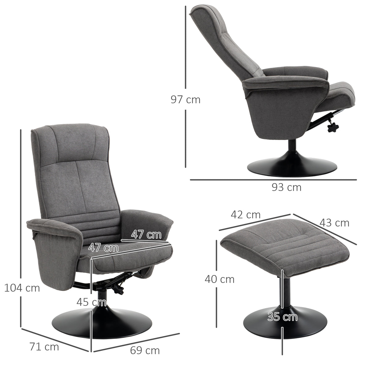 Relaxsessel mit Hocker, drehbar und neigbar