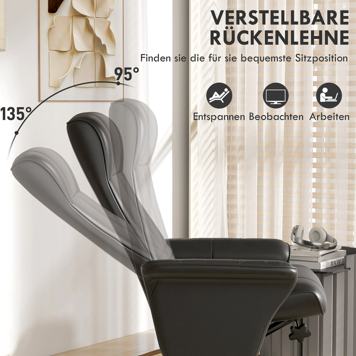 Relaxsessel mit Hocker, drehbar und neigbar