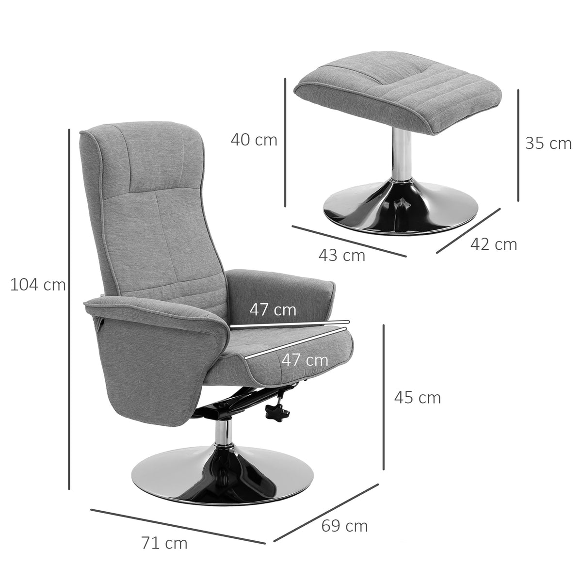 Relaxsessel mit Hocker, drehbar und neigbar