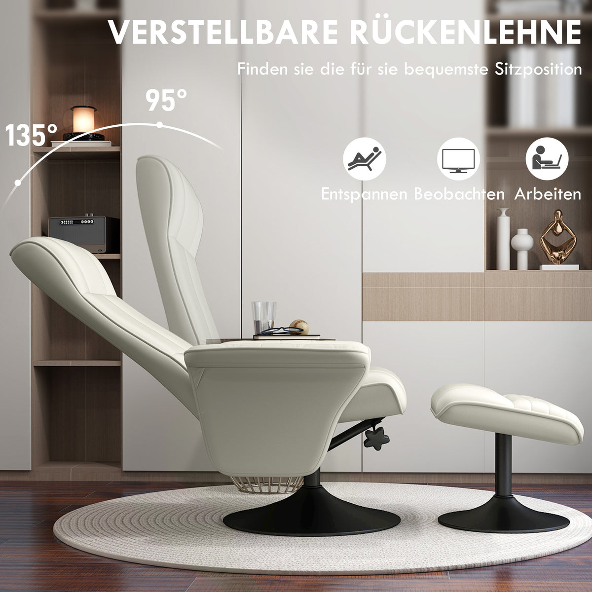 Relaxsessel mit Hocker, drehbar und neigbar