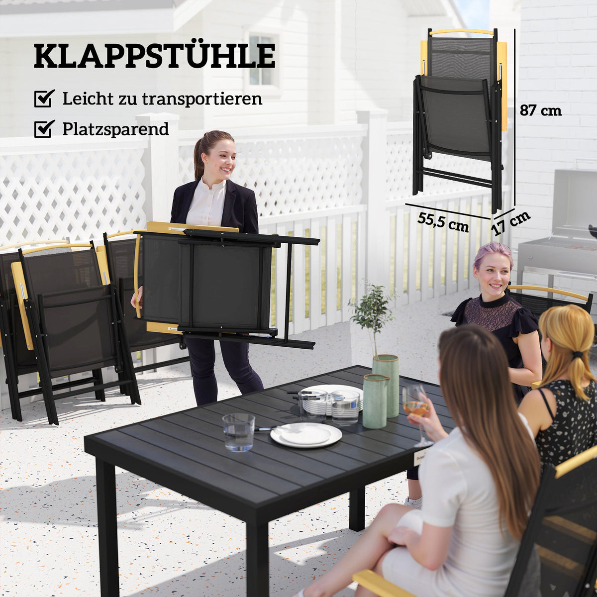 Gartenmöbel-Set mit 6 Klappstühlen