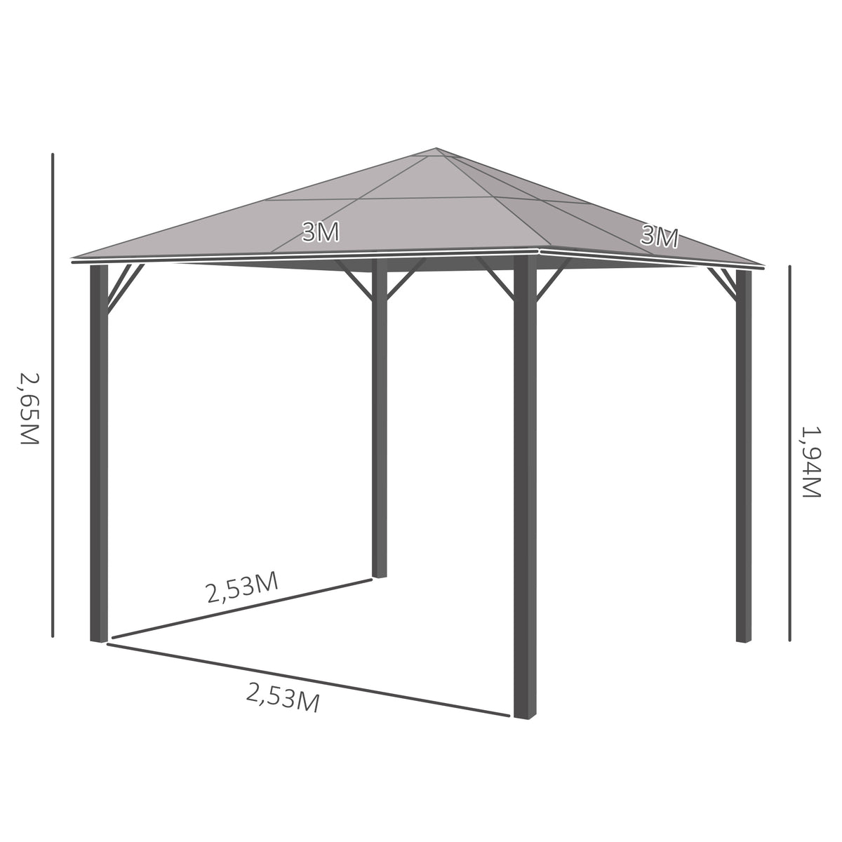 Gartenpavillon mit Polycarbonatdach und Vorhängen