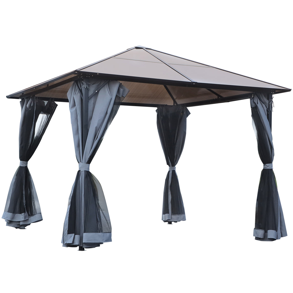 Gartenpavillon mit Polycarbonatdach und Vorhängen