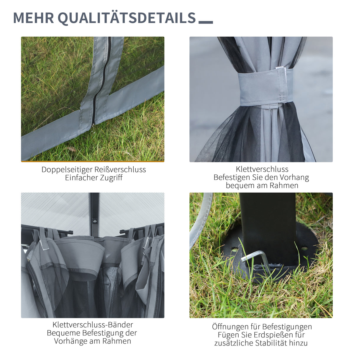 Gartenpavillon mit Polycarbonatdach und Vorhängen