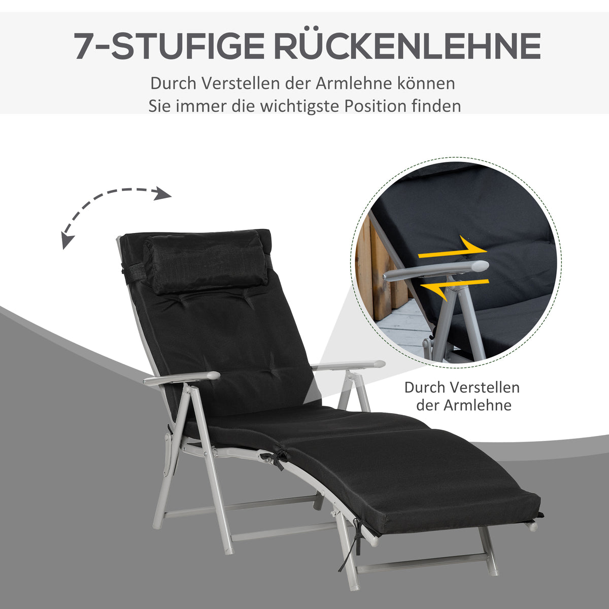 Klappbare Sonnenliege mit 7-fach verstellbarer Rückenlehne
