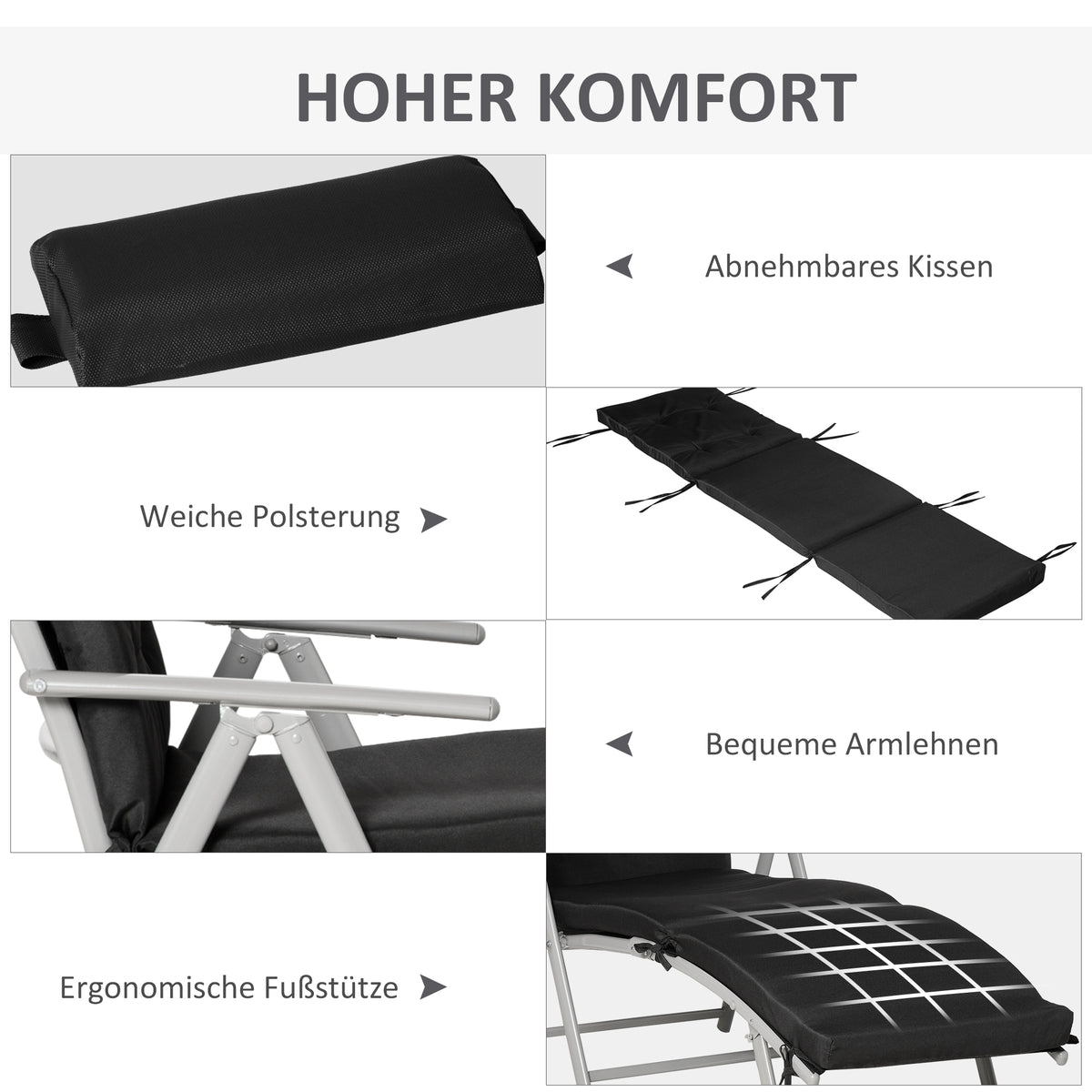 Klappbare Sonnenliege mit 7-fach verstellbarer Rückenlehne