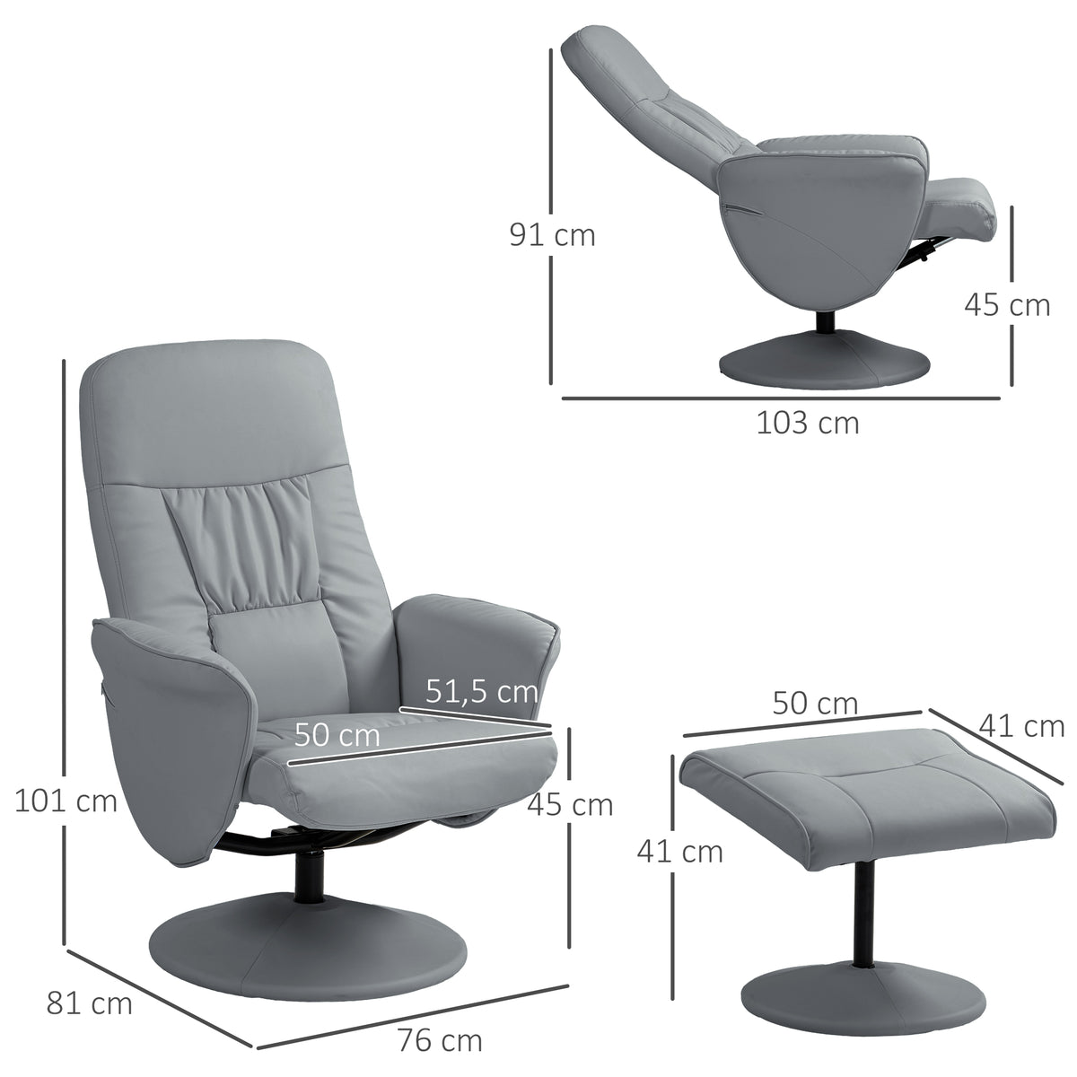 Relaxsessel mit Fußhocker und 360° Drehfunktion