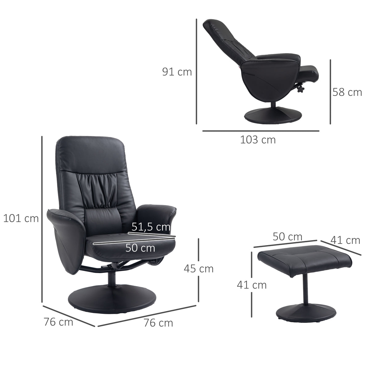 Relaxsessel mit Fußhocker und 360° Drehfunktion