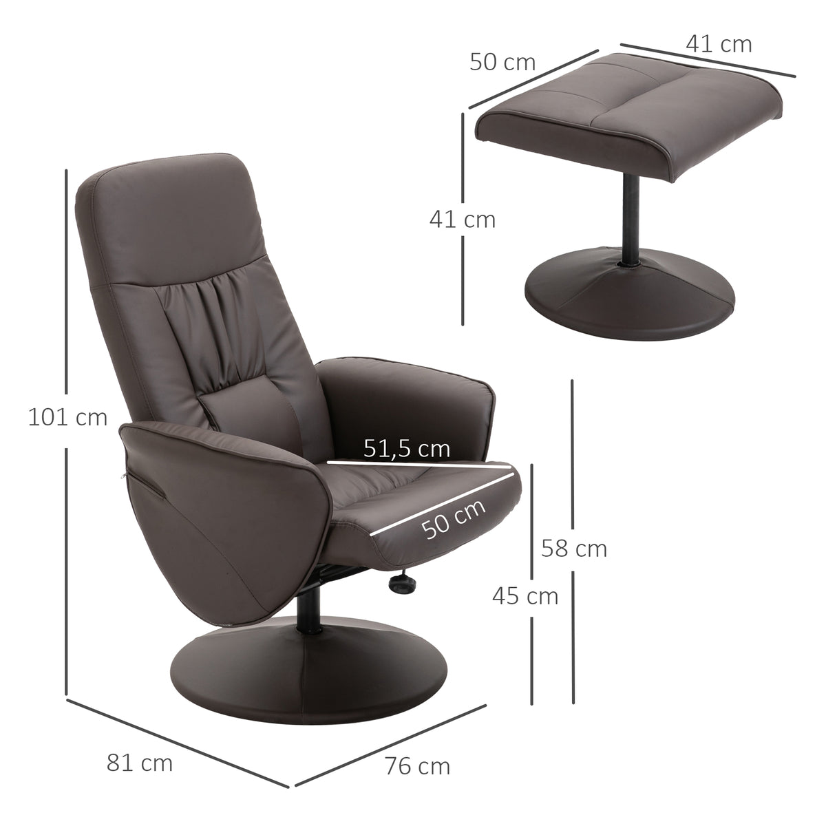 Relaxsessel mit Fußhocker und 360° Drehfunktion