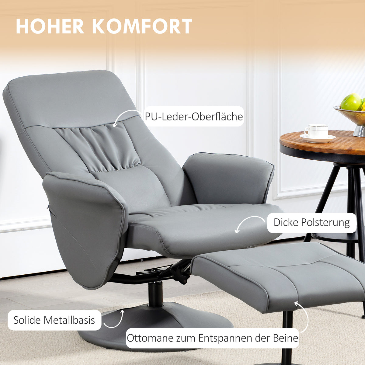 Relaxsessel mit Fußhocker und 360° Drehfunktion
