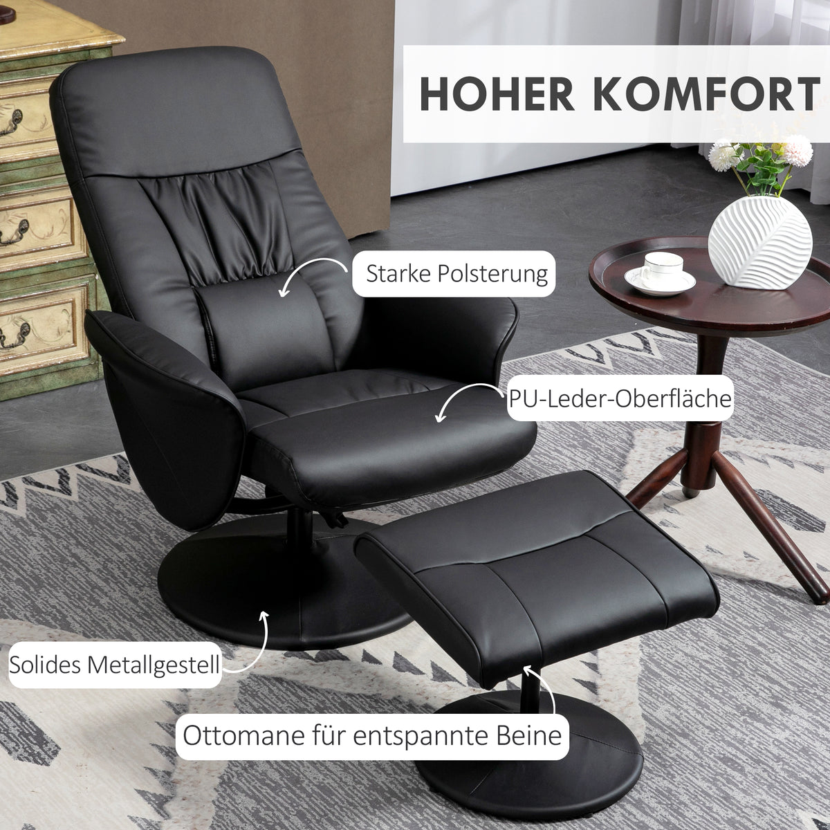 Relaxsessel mit Fußhocker und 360° Drehfunktion