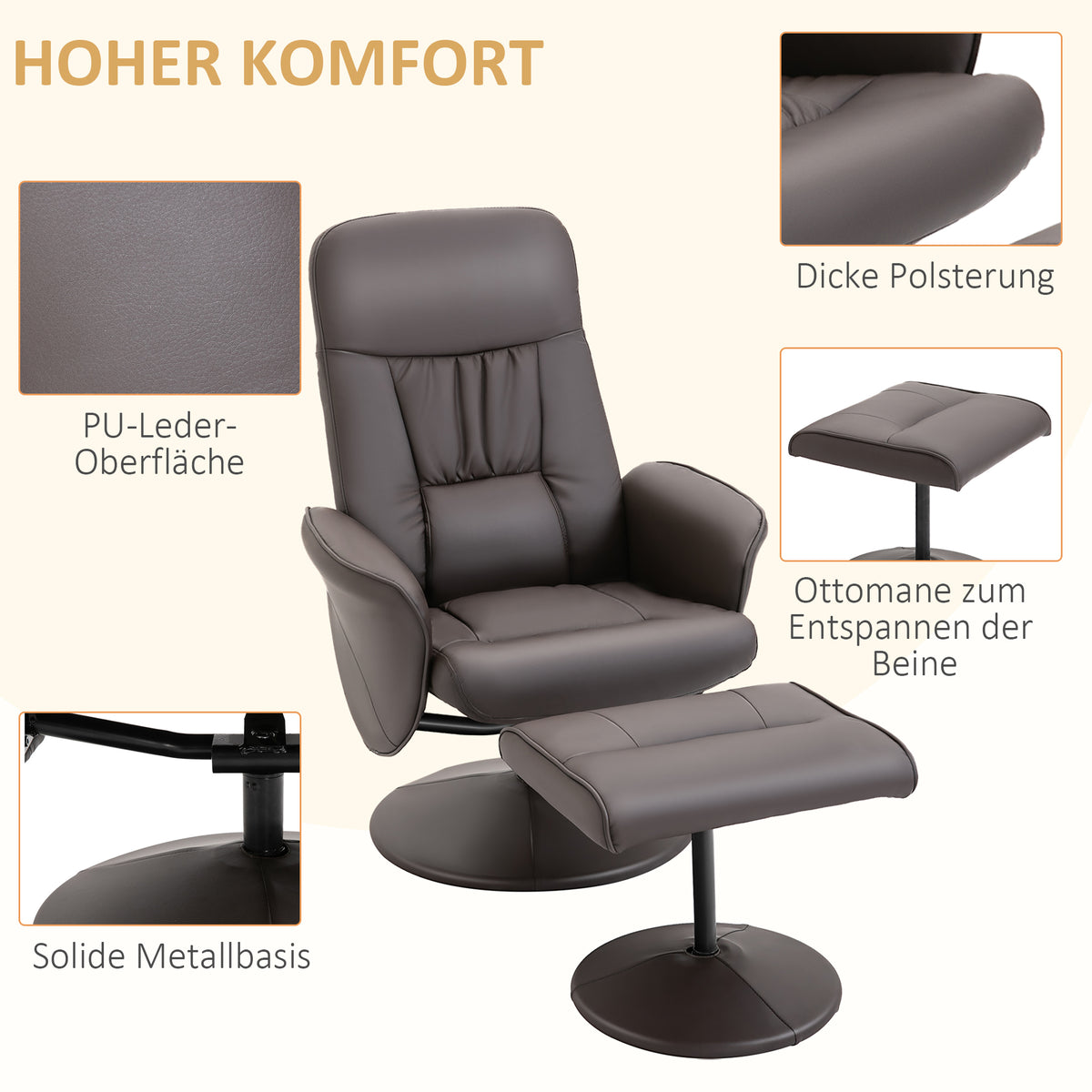 Relaxsessel mit Fußhocker und 360° Drehfunktion