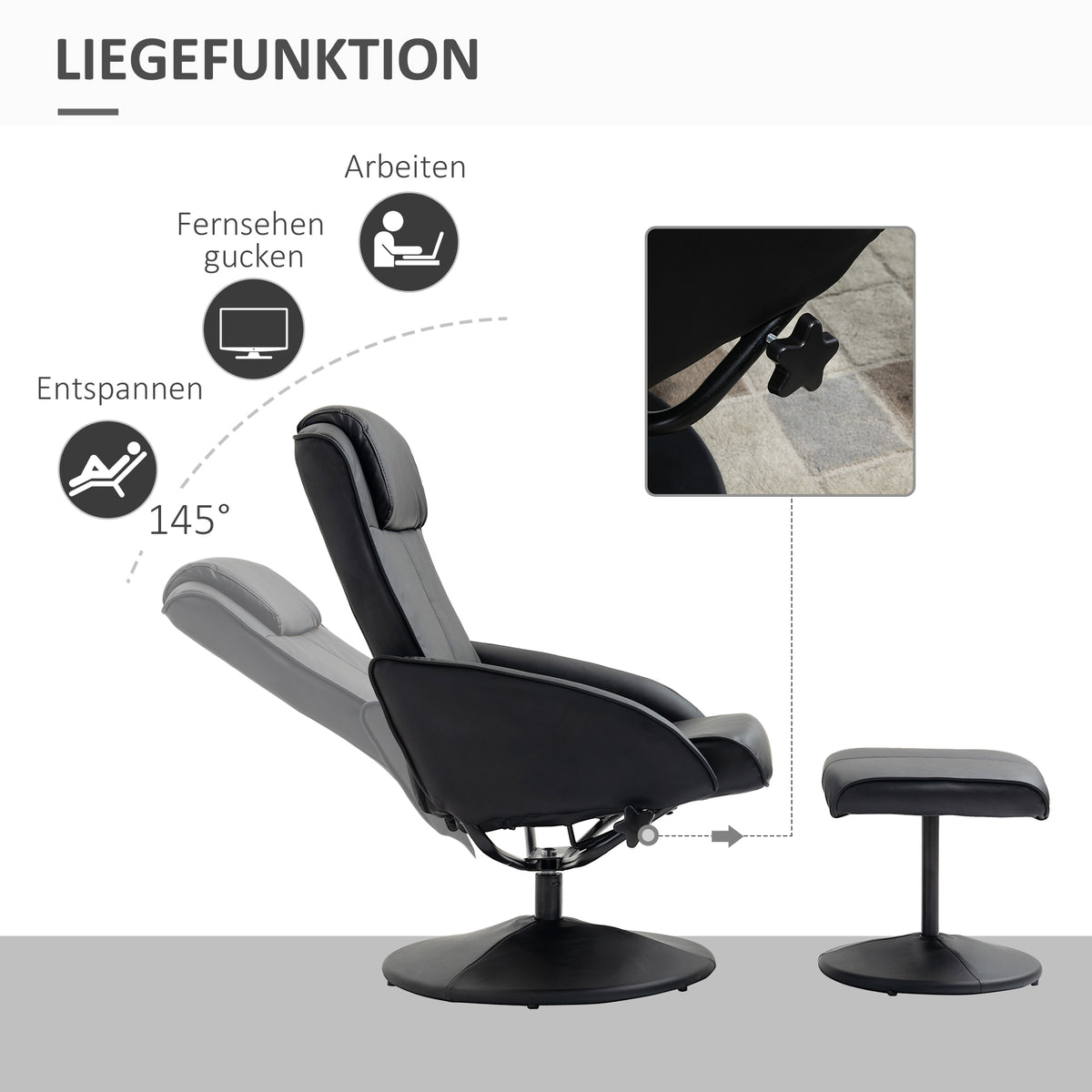 Relaxsessel mit Fußhocker und neigbarer Rückenlehne