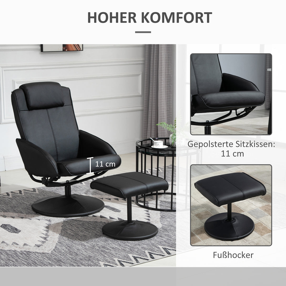 Relaxsessel mit Fußhocker und neigbarer Rückenlehne