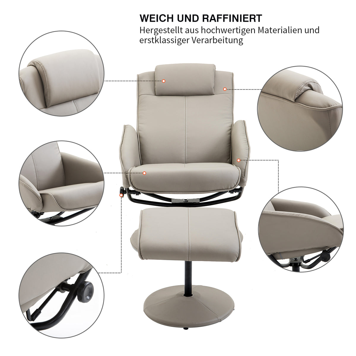 Relaxsessel mit Fußhocker und neigbarer Rückenlehne