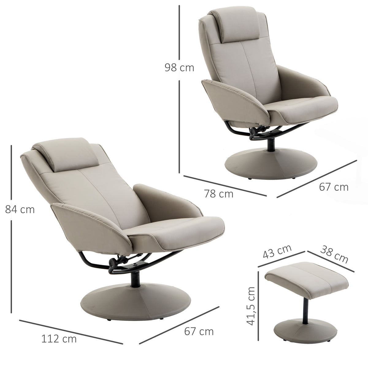 Relaxsessel mit Fußhocker und neigbarer Rückenlehne