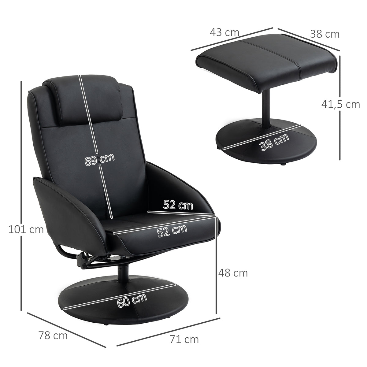 Relaxsessel mit Fußhocker und neigbarer Rückenlehne