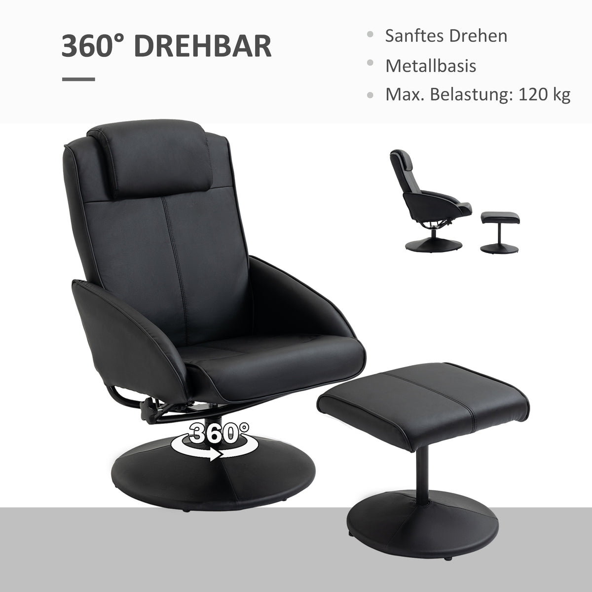 Relaxsessel mit Fußhocker und neigbarer Rückenlehne