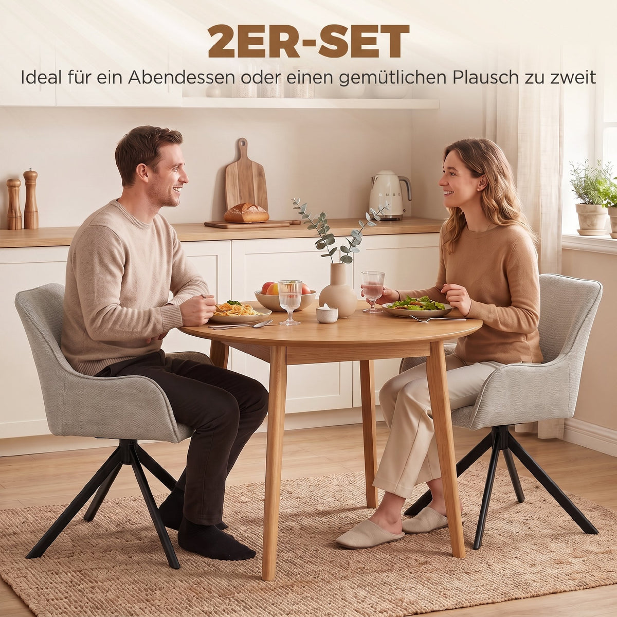 Drehbare Esszimmerstühle mit Armlehnen, 2er-Set