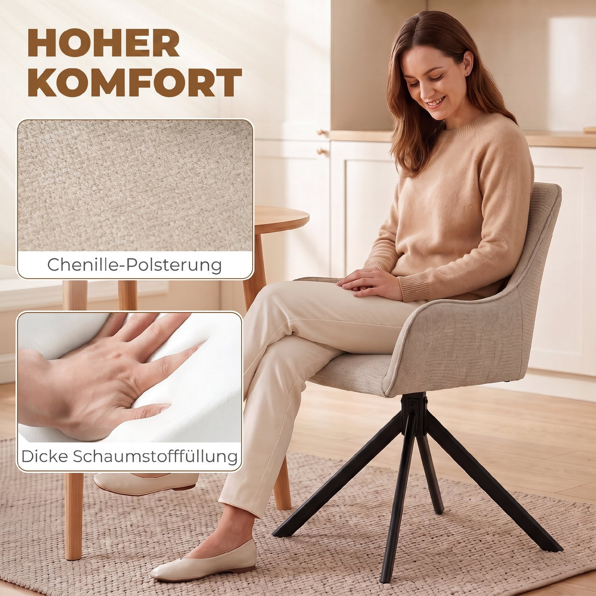 Drehbare Esszimmerstühle mit Armlehnen, 2er-Set