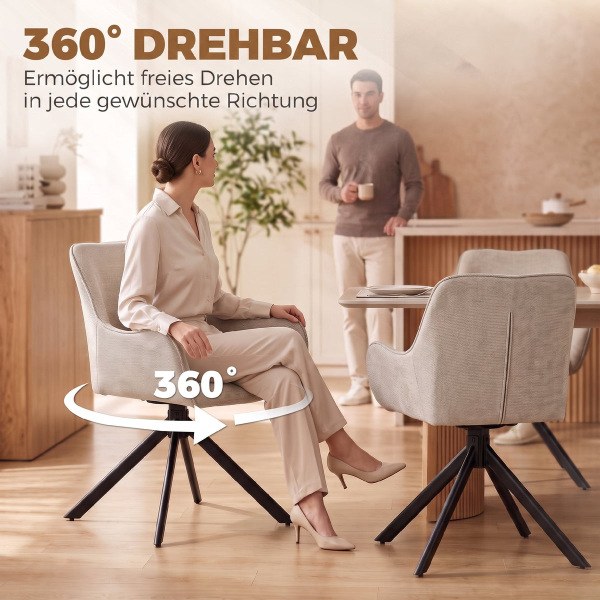 Drehbare Esszimmerstühle mit Armlehnen, 2er-Set