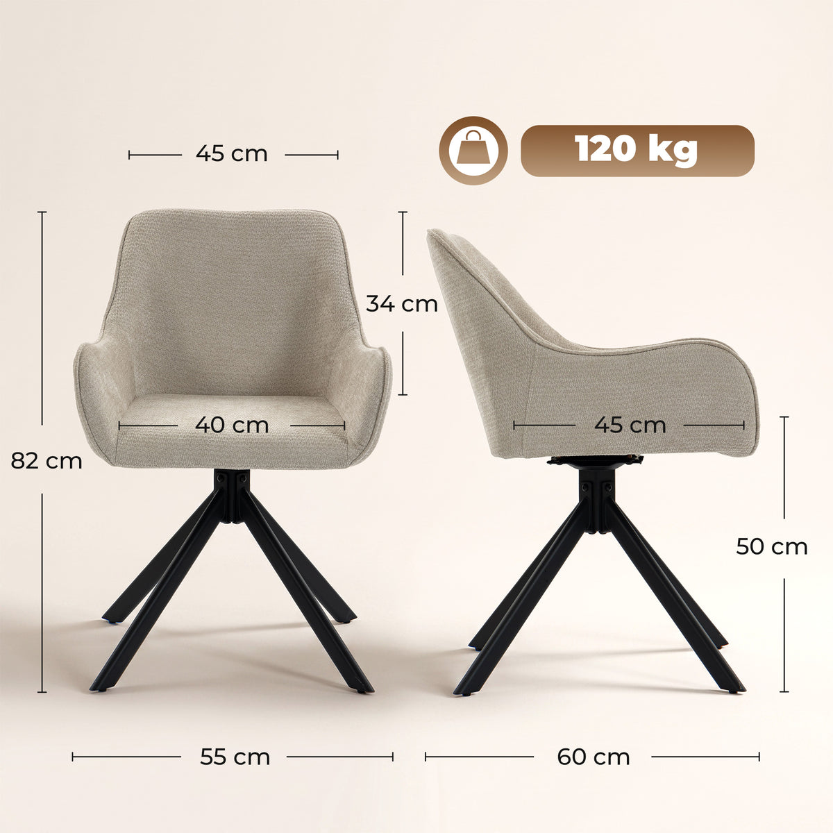 Drehbare Esszimmerstühle mit Armlehnen, 2er-Set