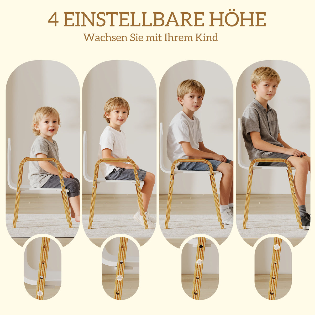 Kinderstuhl-Set aus Birkenholz, höhenverstellbar