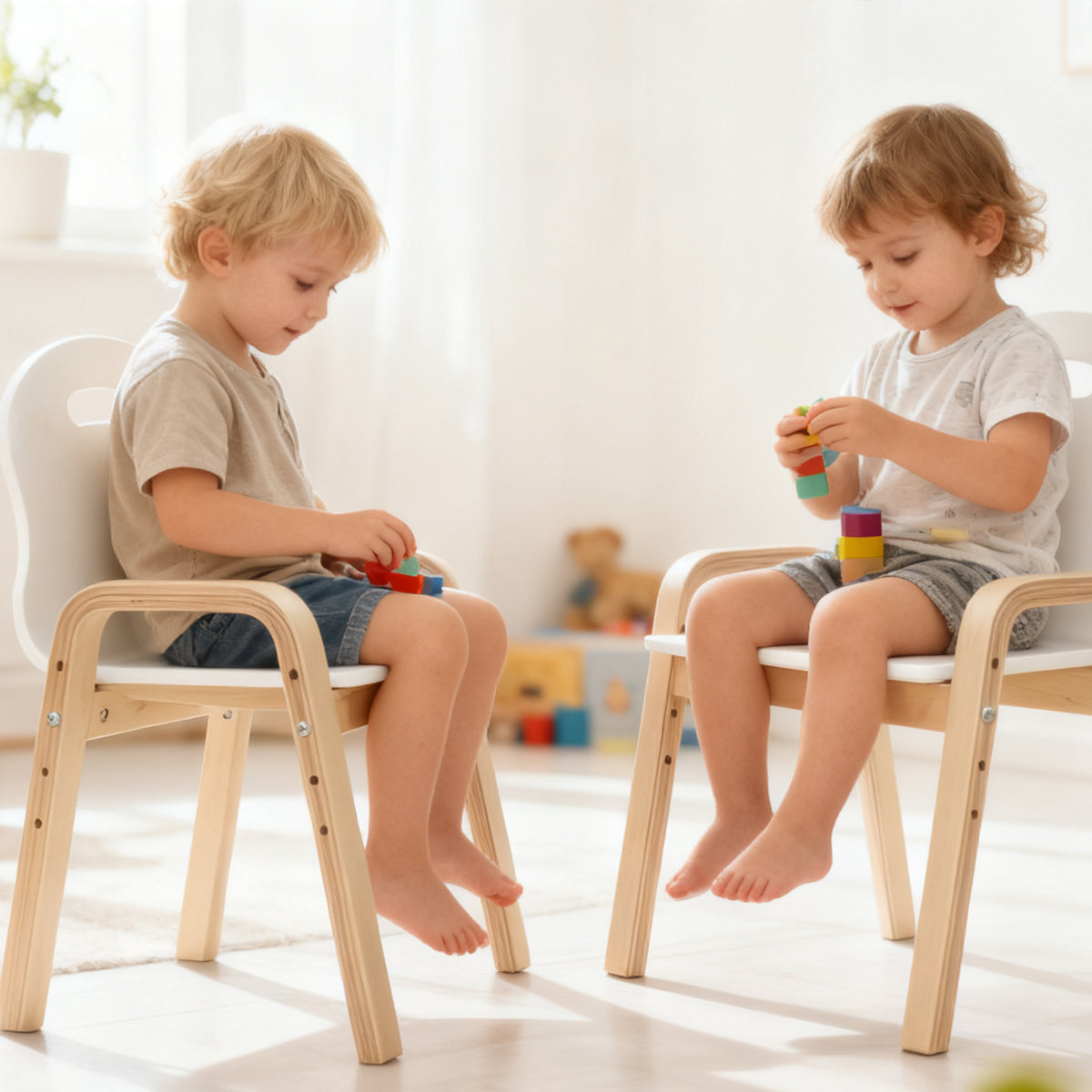 Kinderstuhl-Set aus Birkenholz, höhenverstellbar
