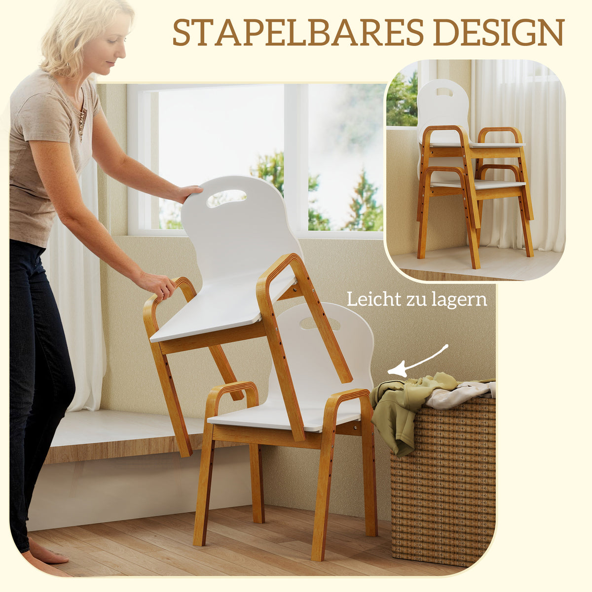 Kinderstuhl-Set aus Birkenholz, höhenverstellbar