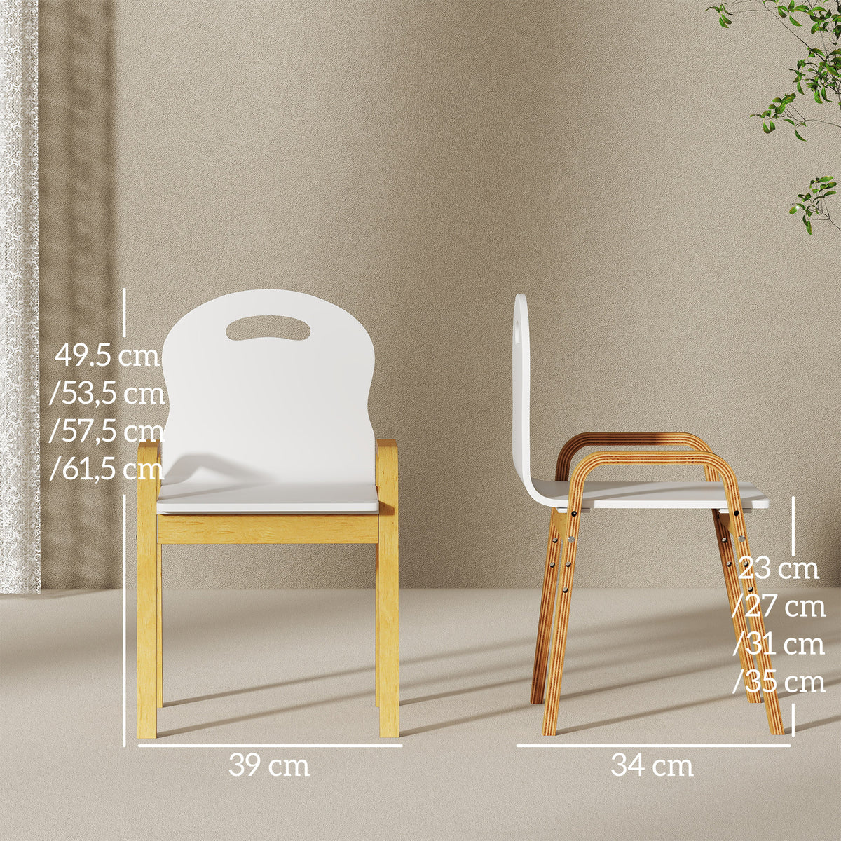 Kinderstuhl-Set aus Birkenholz, höhenverstellbar