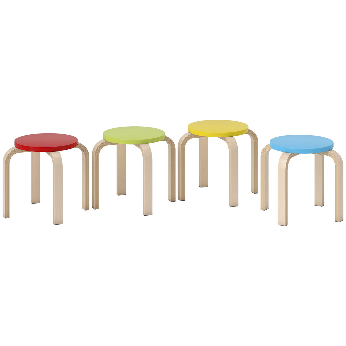 4 stapelbare Holzhocker mit Filzfußpads